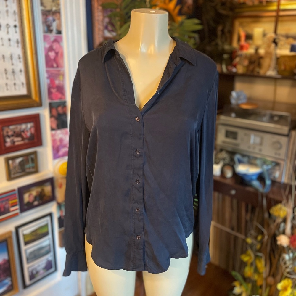 Women's Navy Button-Up Blouse